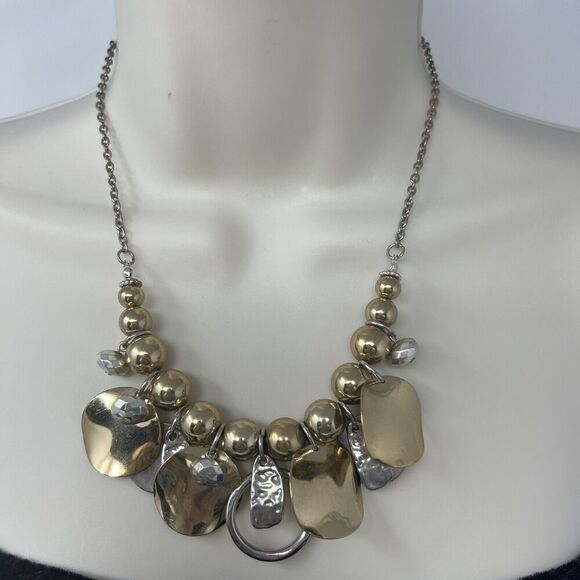 Chico's Necklace Silver &  Gold Tone Cluster Cha-cha Adjustable Beaded Coin - Picture 1 of 5